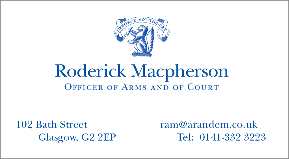Rutherford and Macpherson Messenger-at-arms business card