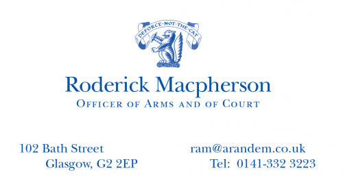 Rutherford and Macpherson Scottish Office Messenger-at-Arms Glasgow Business card